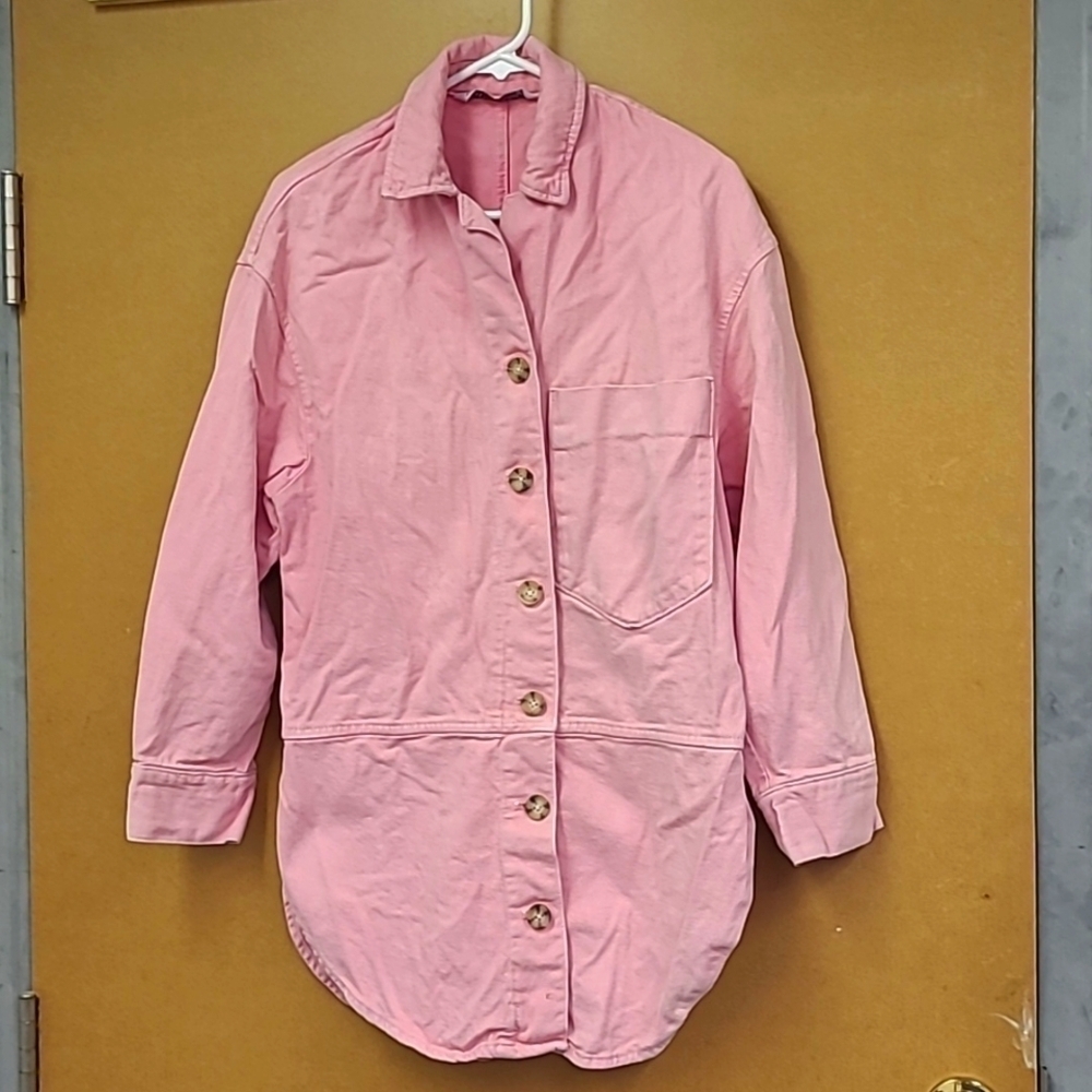 Zara Size XS Pink Denim Button Down Shirt